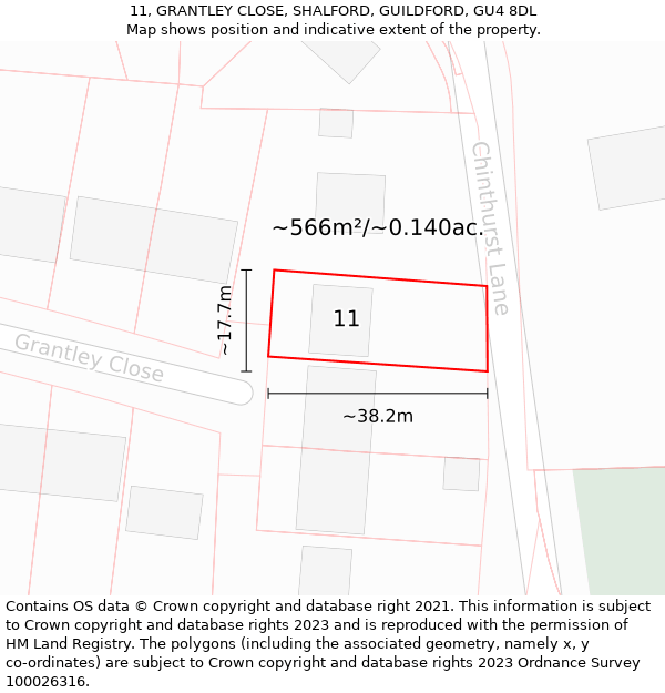 11, GRANTLEY CLOSE, SHALFORD, GUILDFORD, GU4 8DL: Plot and title map