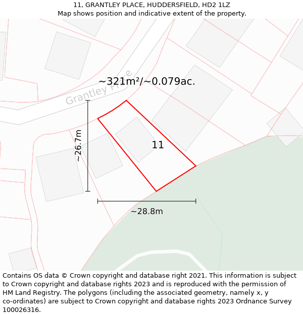 11, GRANTLEY PLACE, HUDDERSFIELD, HD2 1LZ: Plot and title map