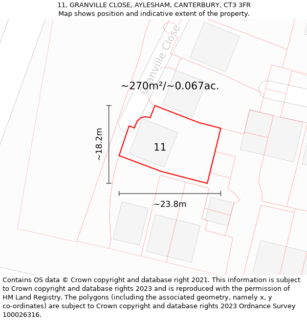 11, GRANVILLE CLOSE, AYLESHAM, CANTERBURY, CT3 3FR: Plot and title map