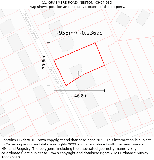 11, GRASMERE ROAD, NESTON, CH64 9SD: Plot and title map