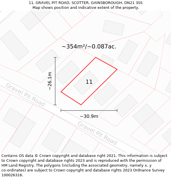 11, GRAVEL PIT ROAD, SCOTTER, GAINSBOROUGH, DN21 3SS: Plot and title map