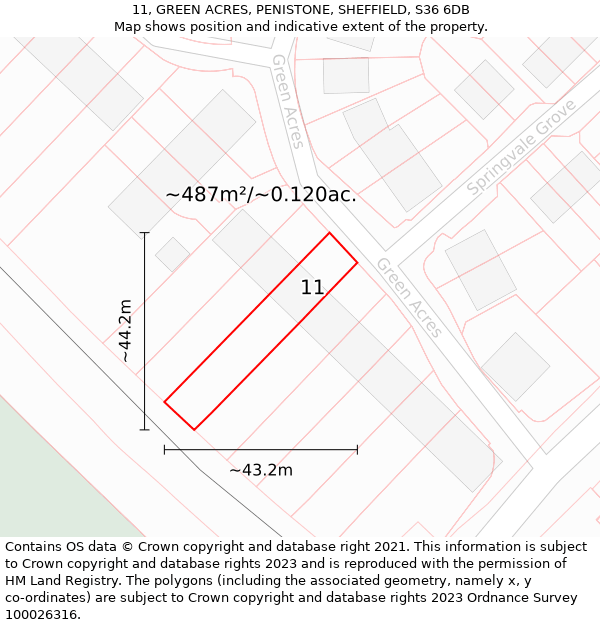11, GREEN ACRES, PENISTONE, SHEFFIELD, S36 6DB: Plot and title map
