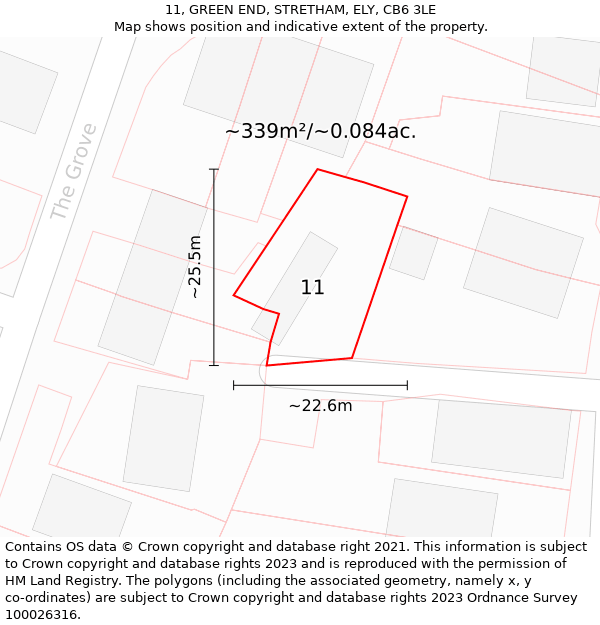 11, GREEN END, STRETHAM, ELY, CB6 3LE: Plot and title map