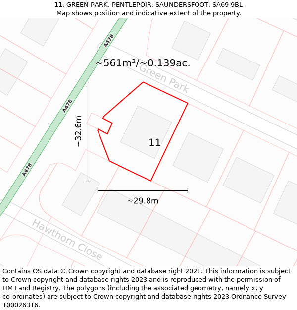 11, GREEN PARK, PENTLEPOIR, SAUNDERSFOOT, SA69 9BL: Plot and title map