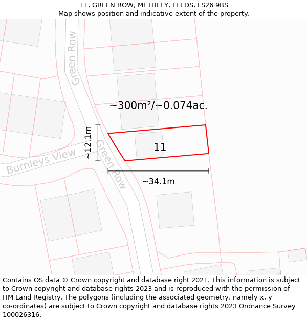 11, GREEN ROW, METHLEY, LEEDS, LS26 9BS: Plot and title map