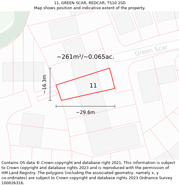 11, GREEN SCAR, REDCAR, TS10 2SD: Plot and title map