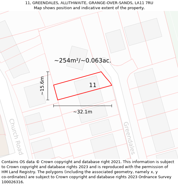 11, GREENDALES, ALLITHWAITE, GRANGE-OVER-SANDS, LA11 7RU: Plot and title map