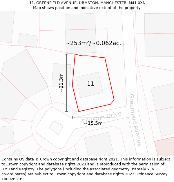 11, GREENFIELD AVENUE, URMSTON, MANCHESTER, M41 0XN: Plot and title map