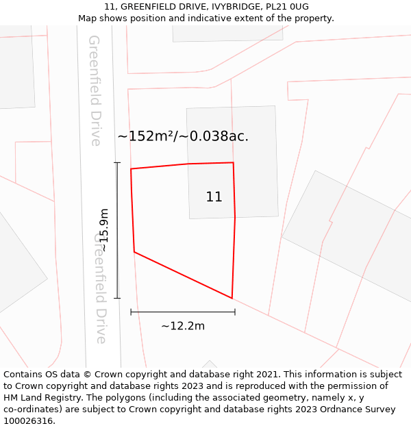 11, GREENFIELD DRIVE, IVYBRIDGE, PL21 0UG: Plot and title map