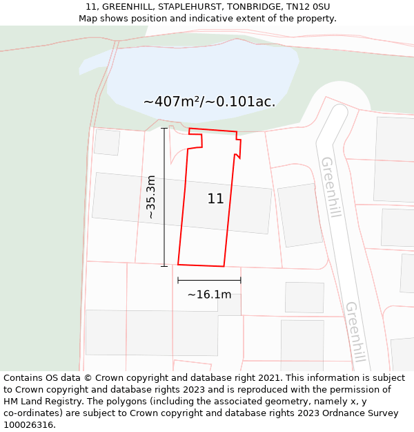 11, GREENHILL, STAPLEHURST, TONBRIDGE, TN12 0SU: Plot and title map