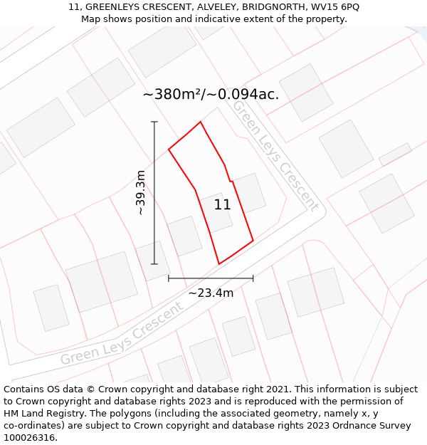 11, GREENLEYS CRESCENT, ALVELEY, BRIDGNORTH, WV15 6PQ: Plot and title map