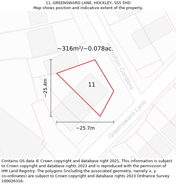 11, GREENSWARD LANE, HOCKLEY, SS5 5HD: Plot and title map