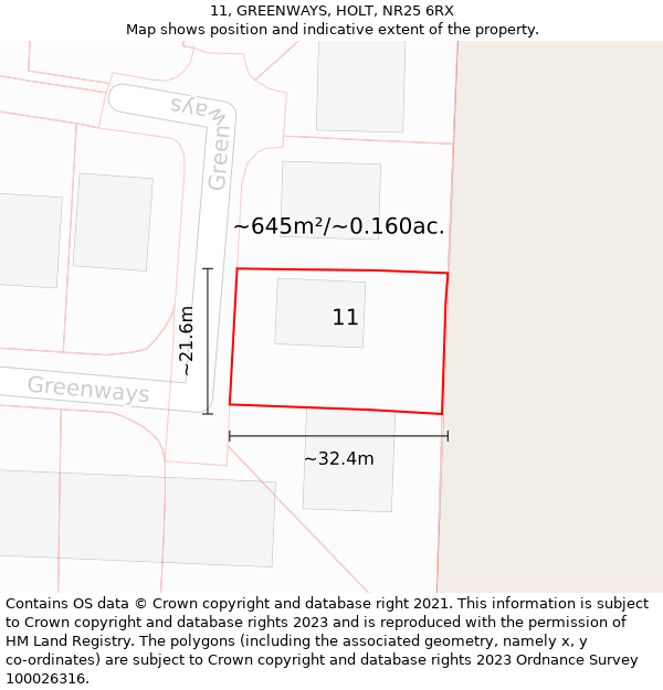 11, GREENWAYS, HOLT, NR25 6RX: Plot and title map