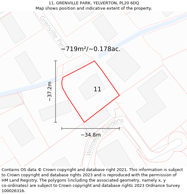 11, GRENVILLE PARK, YELVERTON, PL20 6DQ: Plot and title map