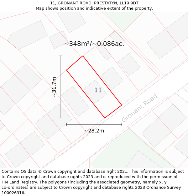 11, GRONANT ROAD, PRESTATYN, LL19 9DT: Plot and title map