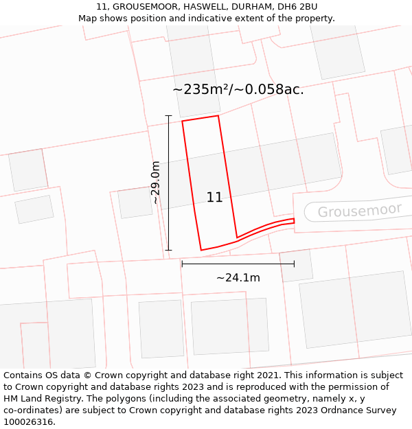 11, GROUSEMOOR, HASWELL, DURHAM, DH6 2BU: Plot and title map