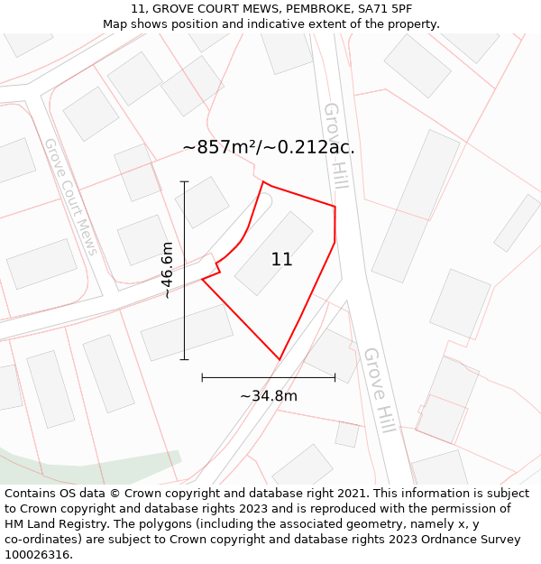 11, GROVE COURT MEWS, PEMBROKE, SA71 5PF: Plot and title map