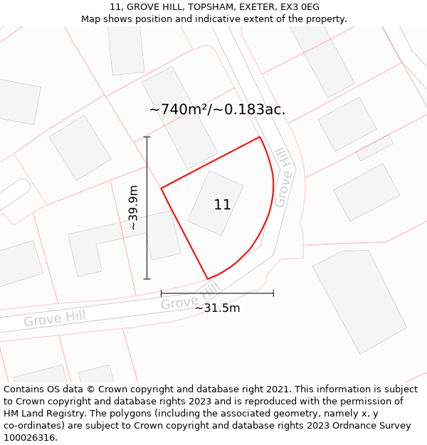 11, GROVE HILL, TOPSHAM, EXETER, EX3 0EG: Plot and title map