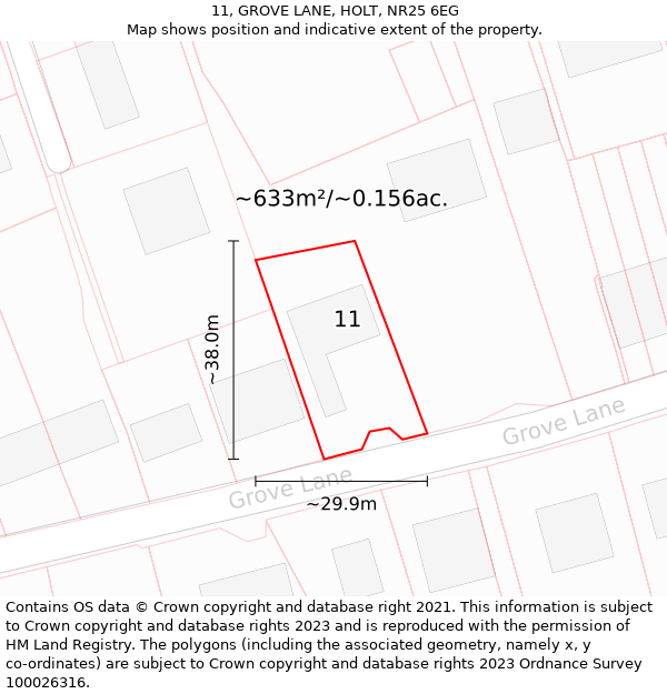 11, GROVE LANE, HOLT, NR25 6EG: Plot and title map