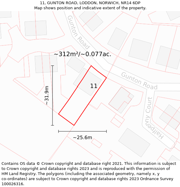 11, GUNTON ROAD, LODDON, NORWICH, NR14 6DP: Plot and title map