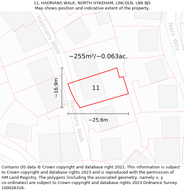 11, HADRIANS WALK, NORTH HYKEHAM, LINCOLN, LN6 8JS: Plot and title map