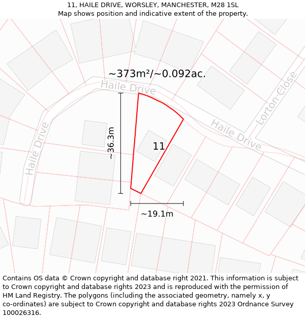 11, HAILE DRIVE, WORSLEY, MANCHESTER, M28 1SL: Plot and title map
