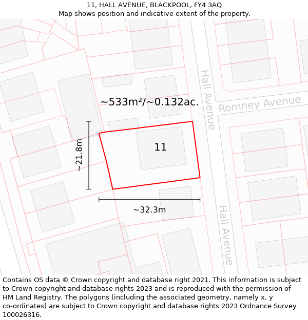 11, HALL AVENUE, BLACKPOOL, FY4 3AQ: Plot and title map