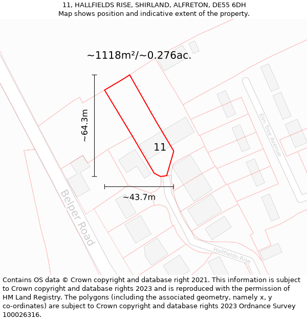 11, HALLFIELDS RISE, SHIRLAND, ALFRETON, DE55 6DH: Plot and title map