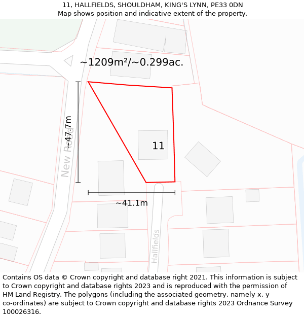 11, HALLFIELDS, SHOULDHAM, KING'S LYNN, PE33 0DN: Plot and title map