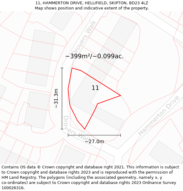 11, HAMMERTON DRIVE, HELLIFIELD, SKIPTON, BD23 4LZ: Plot and title map