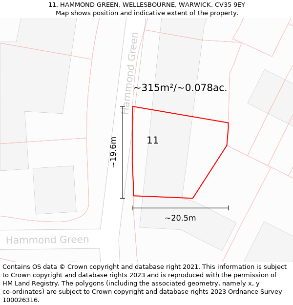 11, HAMMOND GREEN, WELLESBOURNE, WARWICK, CV35 9EY: Plot and title map