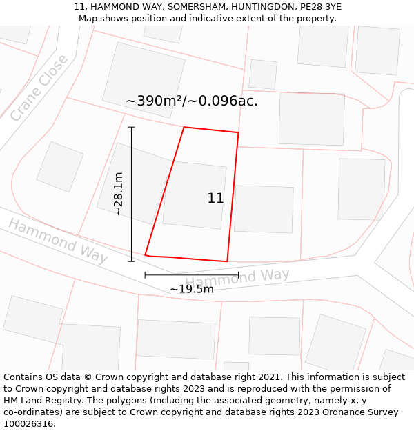 11, HAMMOND WAY, SOMERSHAM, HUNTINGDON, PE28 3YE: Plot and title map