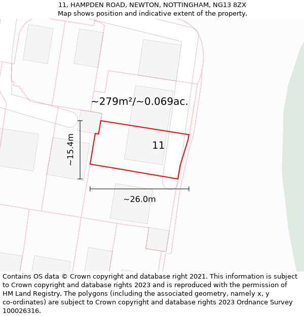 11, HAMPDEN ROAD, NEWTON, NOTTINGHAM, NG13 8ZX: Plot and title map