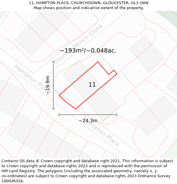 11, HAMPTON PLACE, CHURCHDOWN, GLOUCESTER, GL3 1NW: Plot and title map