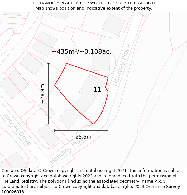 11, HANDLEY PLACE, BROCKWORTH, GLOUCESTER, GL3 4ZD: Plot and title map