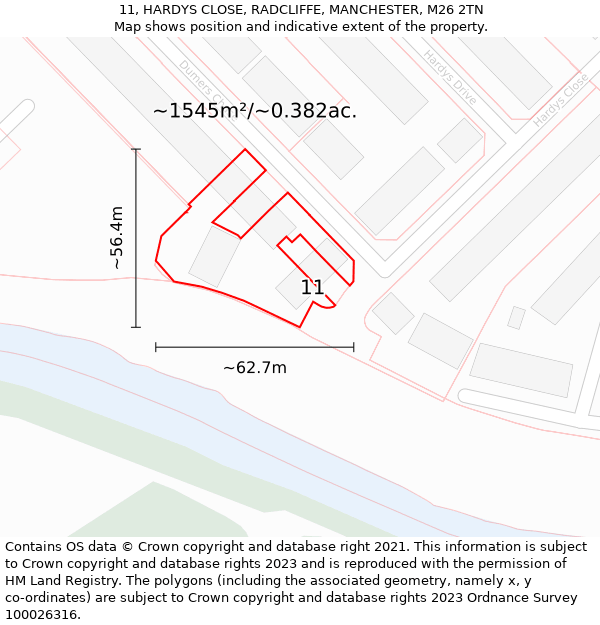 11, HARDYS CLOSE, RADCLIFFE, MANCHESTER, M26 2TN: Plot and title map