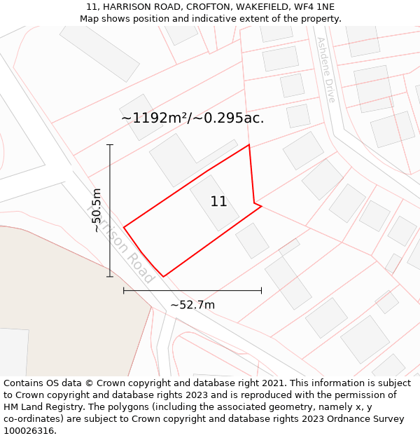 11, HARRISON ROAD, CROFTON, WAKEFIELD, WF4 1NE: Plot and title map