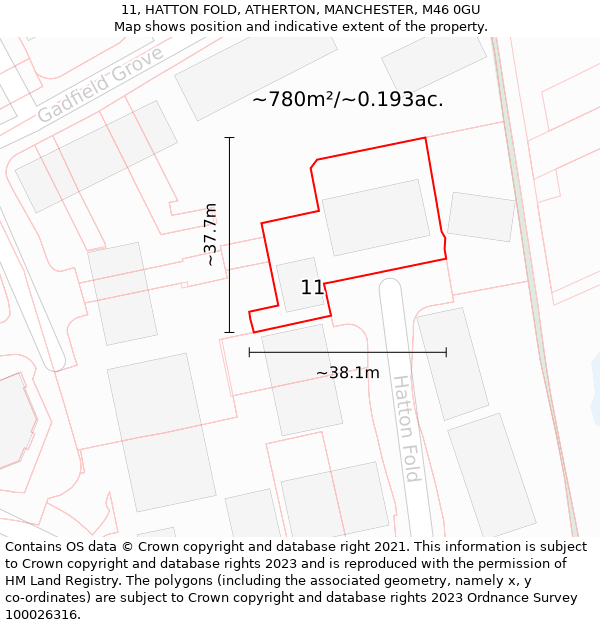 11, HATTON FOLD, ATHERTON, MANCHESTER, M46 0GU: Plot and title map