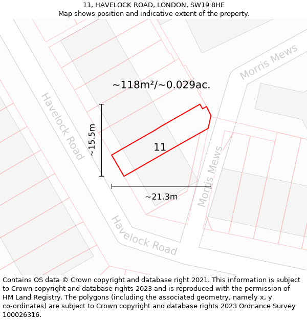 11, HAVELOCK ROAD, LONDON, SW19 8HE: Plot and title map