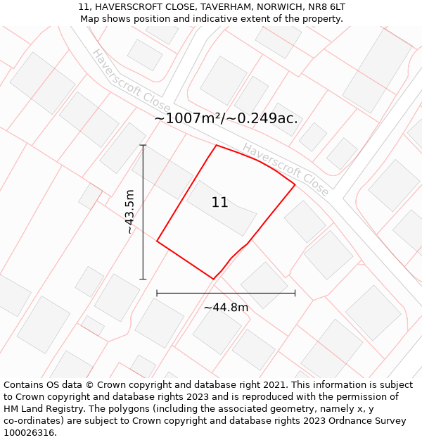 11, HAVERSCROFT CLOSE, TAVERHAM, NORWICH, NR8 6LT: Plot and title map