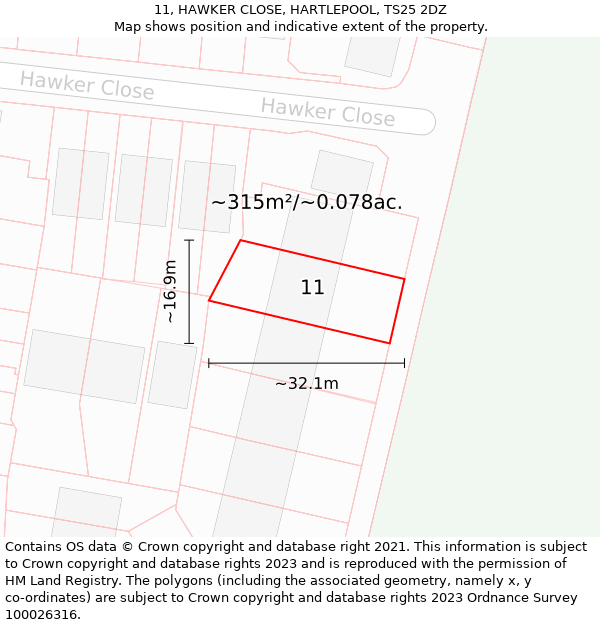 11, HAWKER CLOSE, HARTLEPOOL, TS25 2DZ: Plot and title map