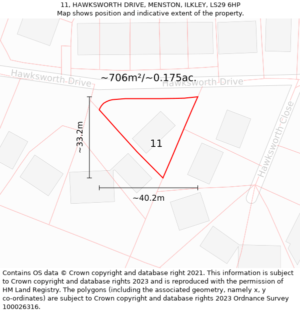 11, HAWKSWORTH DRIVE, MENSTON, ILKLEY, LS29 6HP: Plot and title map