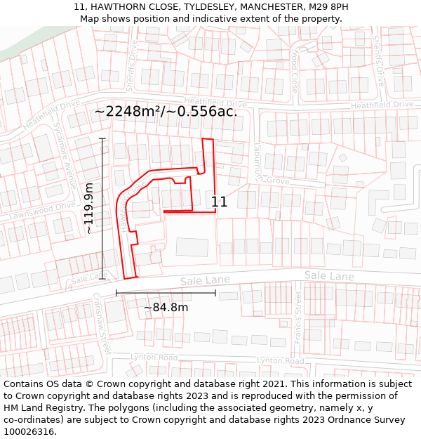 11, HAWTHORN CLOSE, TYLDESLEY, MANCHESTER, M29 8PH: Plot and title map