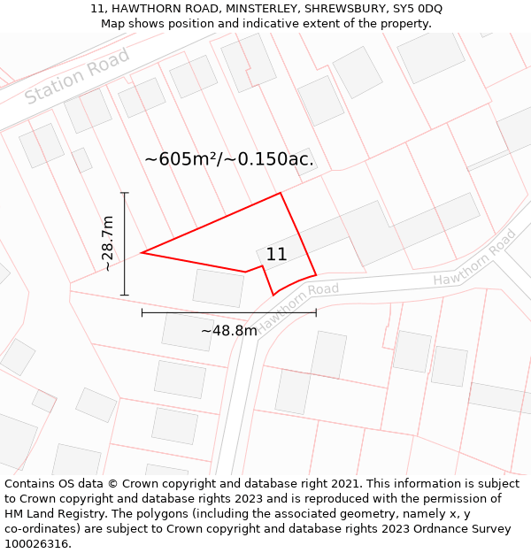 11, HAWTHORN ROAD, MINSTERLEY, SHREWSBURY, SY5 0DQ: Plot and title map