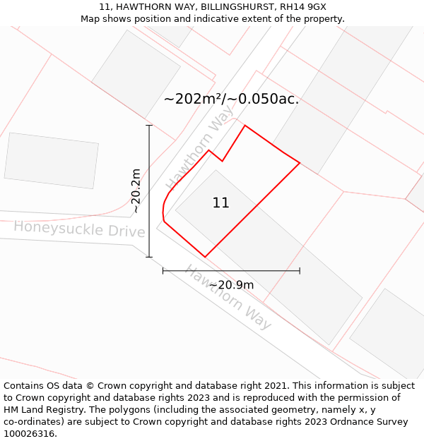 11, HAWTHORN WAY, BILLINGSHURST, RH14 9GX: Plot and title map