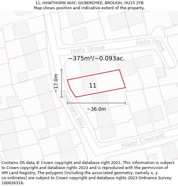 11, HAWTHORN WAY, GILBERDYKE, BROUGH, HU15 2YB: Plot and title map