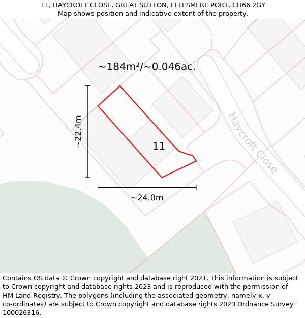 11, HAYCROFT CLOSE, GREAT SUTTON, ELLESMERE PORT, CH66 2GY: Plot and title map