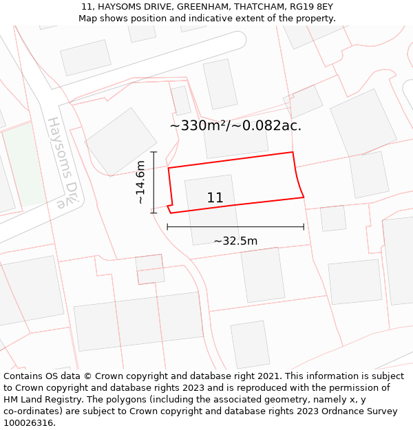 11, HAYSOMS DRIVE, GREENHAM, THATCHAM, RG19 8EY: Plot and title map