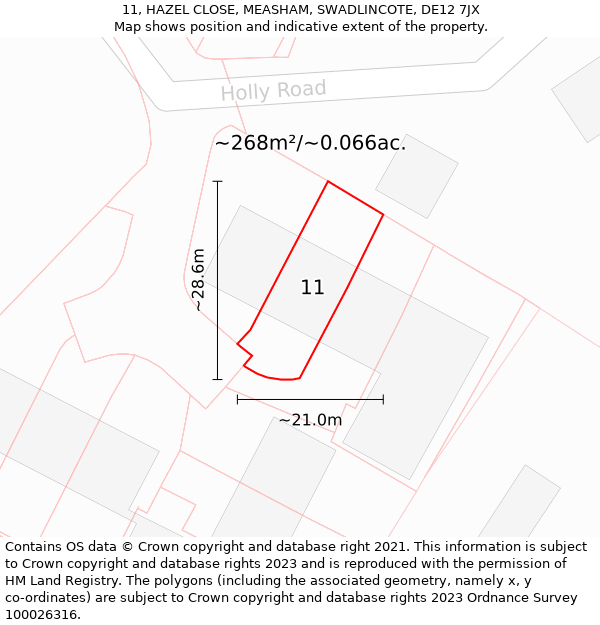 11, HAZEL CLOSE, MEASHAM, SWADLINCOTE, DE12 7JX: Plot and title map