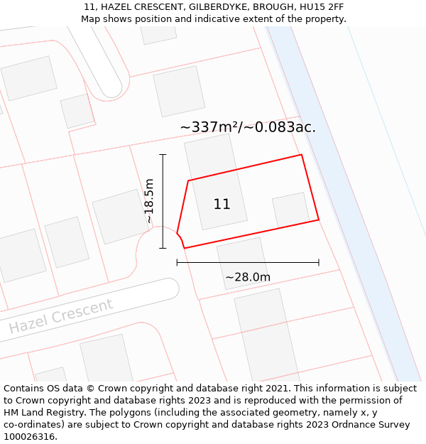 11, HAZEL CRESCENT, GILBERDYKE, BROUGH, HU15 2FF: Plot and title map